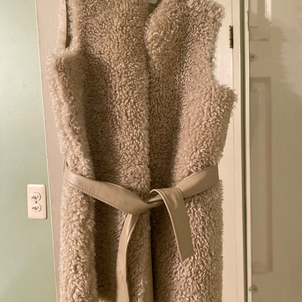 Faux Shearling Vest with Belt